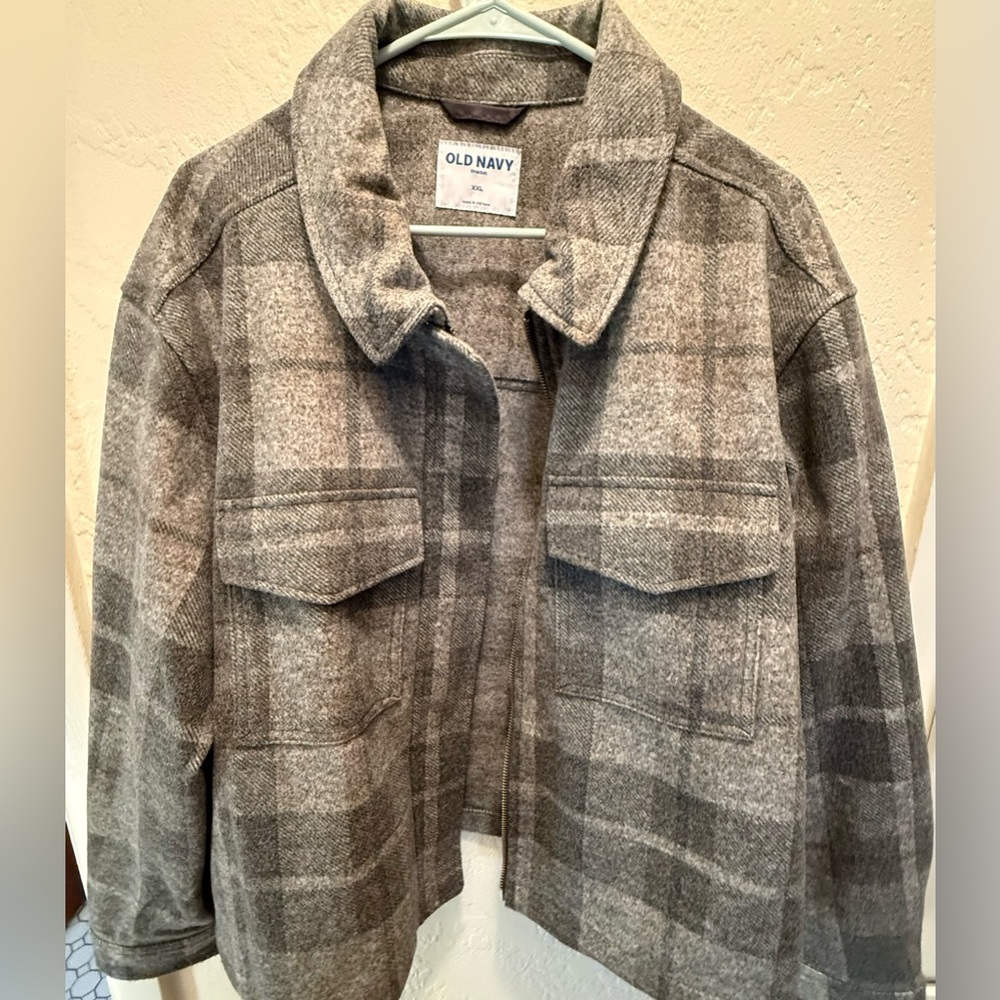 Old Navy Charcoal Checkered Flannel ‘Jean jacket style’ Coat
